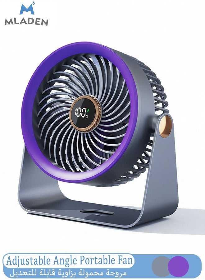 MLADEN مروحة مكتب محمولة مع شاشة LED ذكية، مروحة طاولة بـ 5 مستويات للسرعة مع بطارية 4000 مللي أمبير في الساعة، زاوية قابلة للتعديل، تشغيل هادئ لغرفة النوم والمنزل والمكتب والسفر على سطح المكتب - Image 1